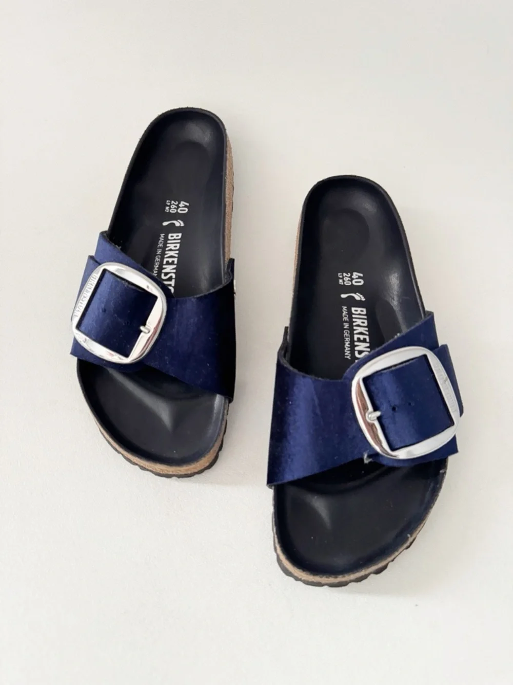 Birkenstock Madrid Big Buckle Velvet Sandal EU 40 US 9 Dark Blue Casual Comfort - Picture 4 of 11